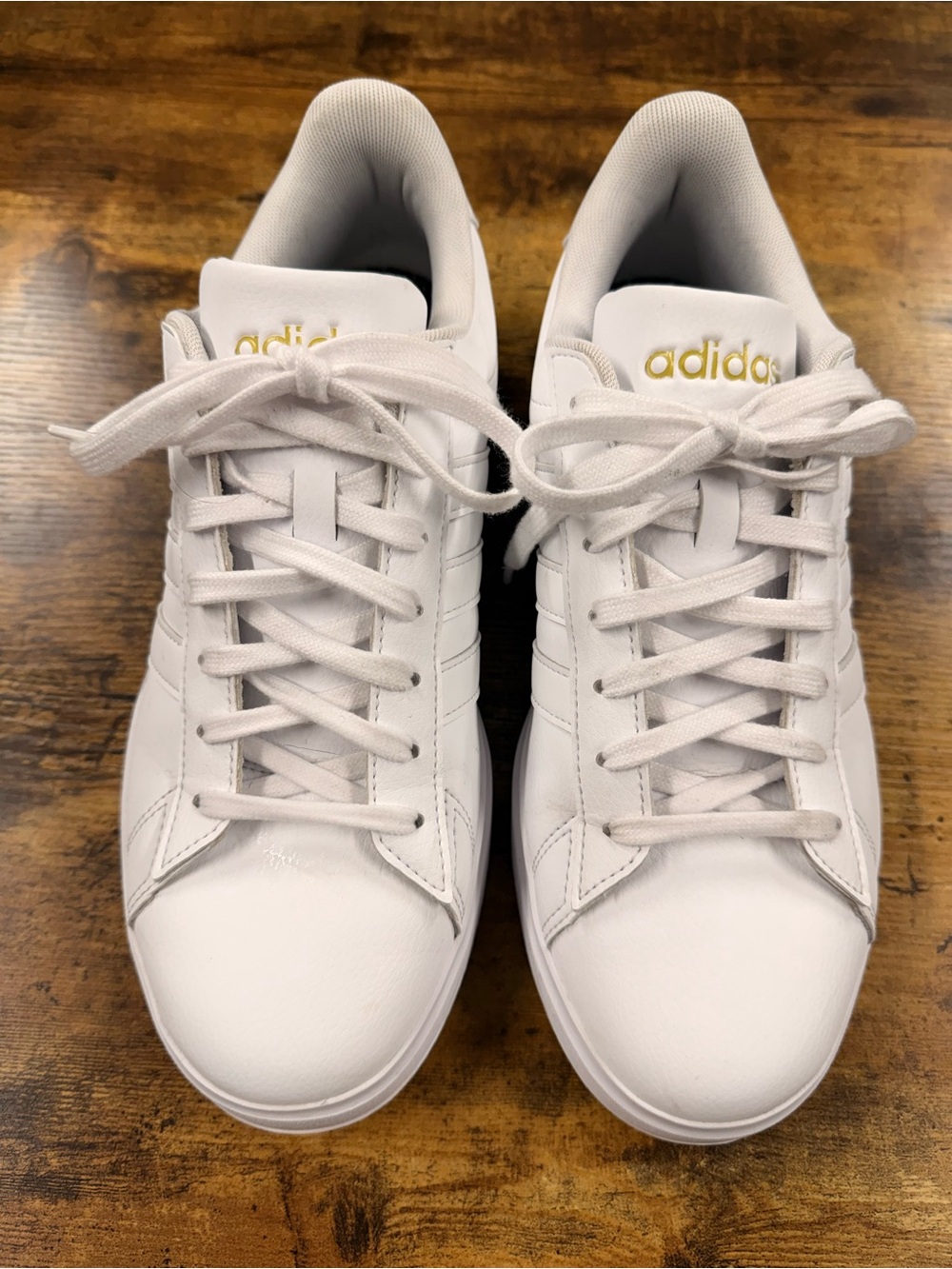 adidas Women White Sneakers with Gold Branding